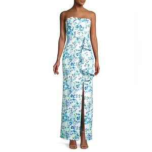 Beautiful Parker Black Roberta Floral Strapless Monaco Meadow Size 4 Blue Dress